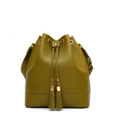 Secchiello Sofia borsa a spalla da donna in pelle martellata verde oliva, realizzata e venduta da Pianigiani Bags